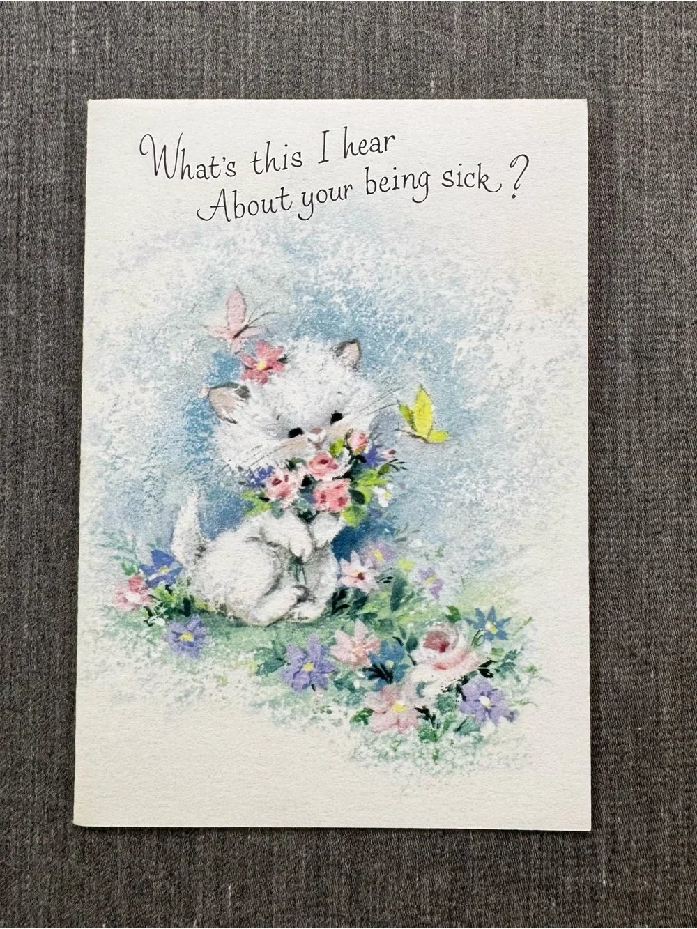 3 Vintage Get Well Soon Greeting Cards Unused 1960s 1970s Cute Kittens Pansy